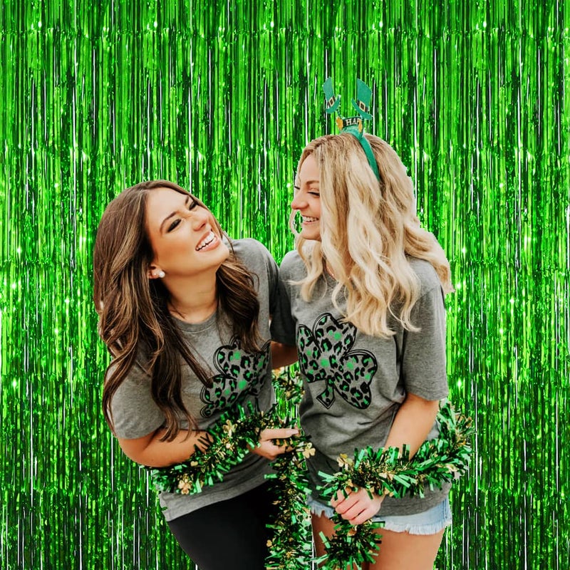GOER 3.2 ft x 9.8 ft Metallic Tinsel Foil Fringe Curtains Party Photo Backdrop Party Streamers for St. Patrick's Day,Graduation,New Year Eve Decorations Christmas Wedding Decor (Green,4 Packs) - Image 3